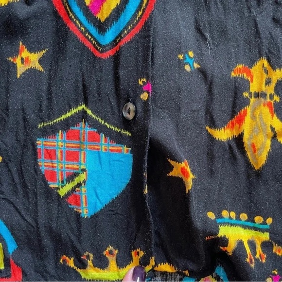 Docker black blouse fleur de lis pattern - size medium petite - Picture 5 of 13